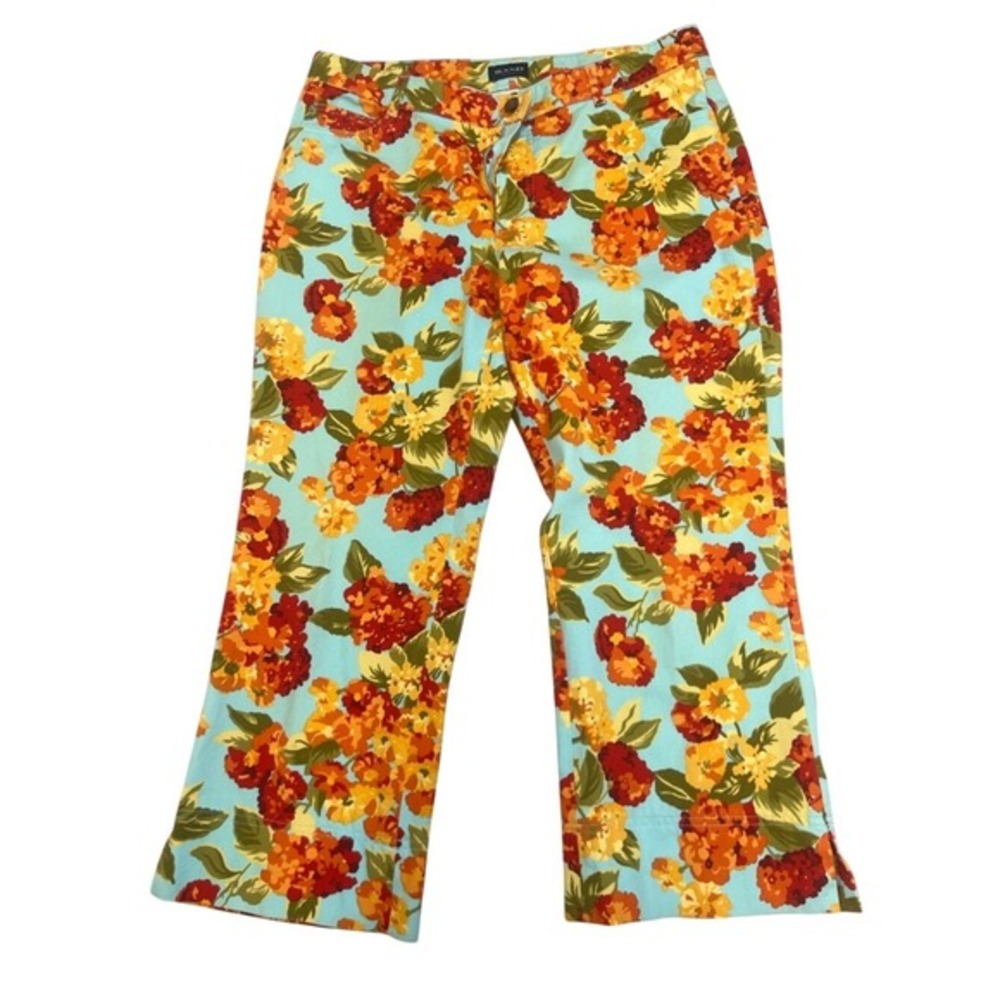 Boho Floral Wide Leg Pants Sz US 12 Resort Relaxed Summer Spring
